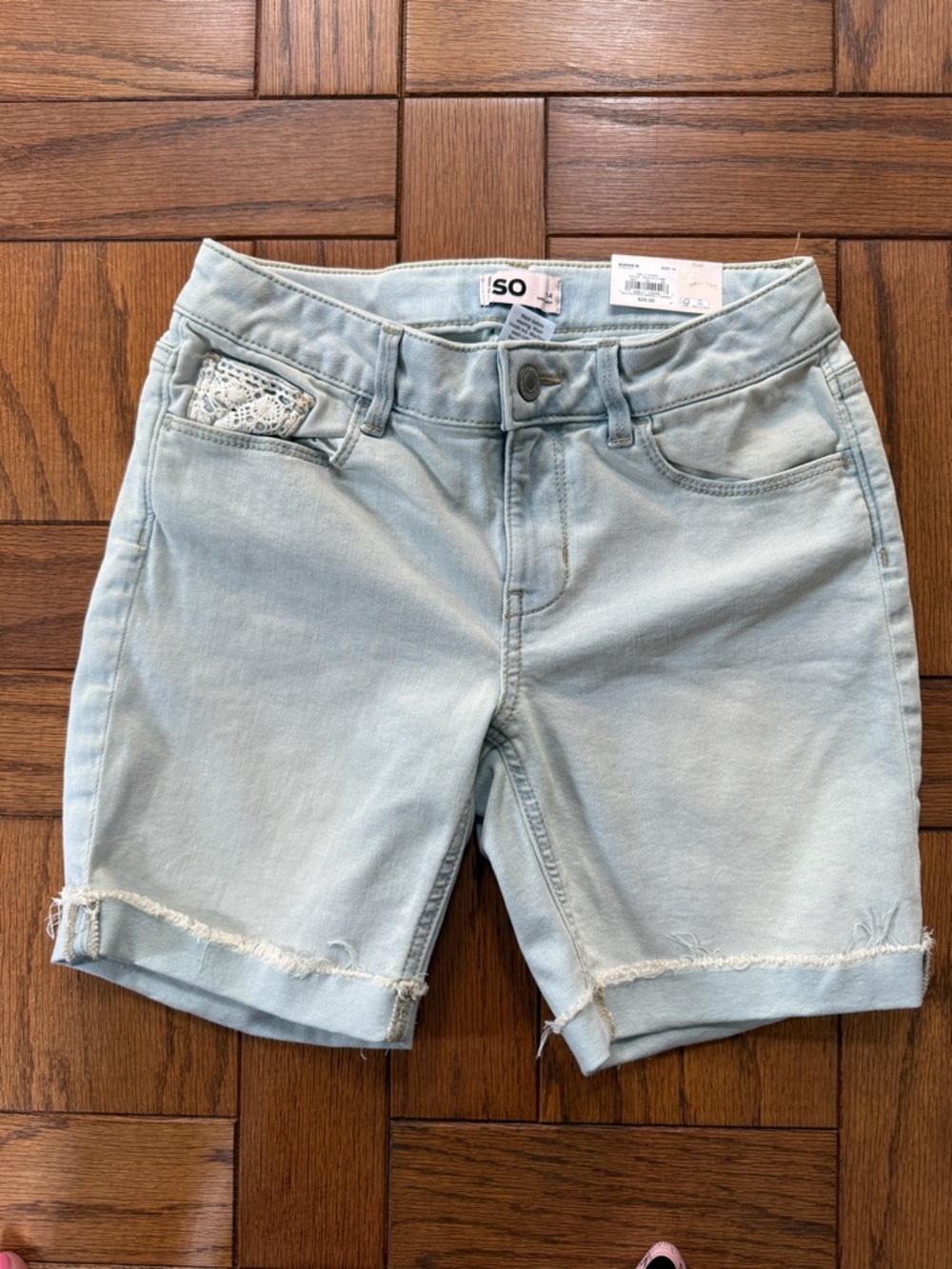 NWT SO Pale Blue Denim Mid-Length Shorts with Rolled Hem